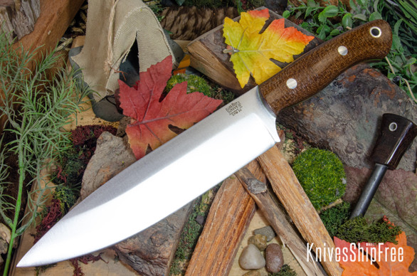 Bark River Knives: Aurora III - CPM 3V - Tan Burlap Micarta - Toxic Green Liners