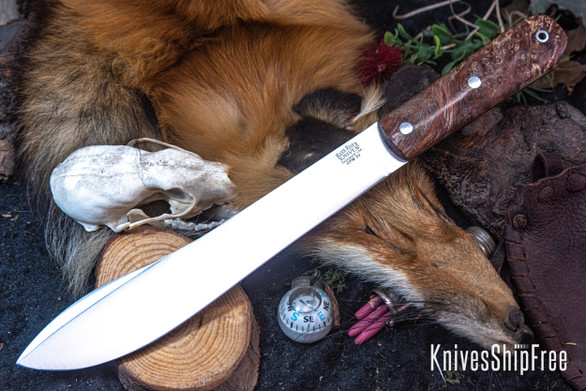 Bark River Knives: Mountain Man 8" - CPM 3V - Brick Red & Salmon Maple Burl