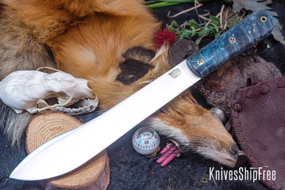 Bark River Knives: Mountain Man 8" - CPM 3V - London Blue Maple Burl - Mosaic Pins 