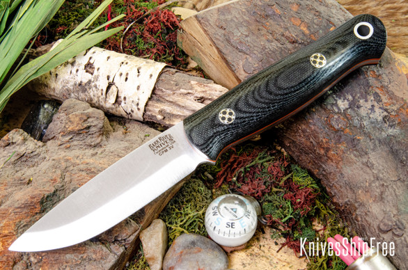 Bark River Knives: Bushcrafter LT - CPM 3V - Black Canvas Micarta - Orange Liners - Mosaic Pins