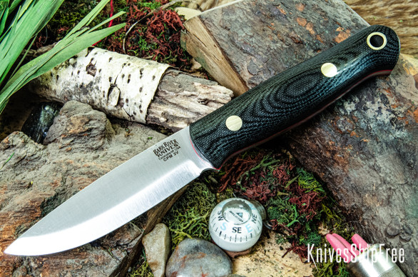 Bark River Knives: Bushcrafter LT - CPM 3V - Black Canvas Micarta - Red Liners - Brass Pins