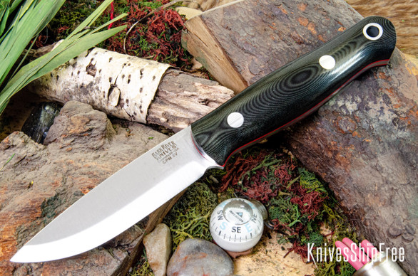 Bark River Knives: Bushcrafter LT - CPM 3V - Black Linen Micarta - Red Liners