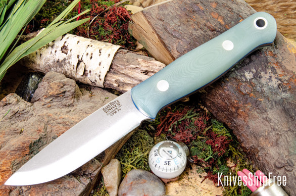 Bark River Knives: Bushcrafter LT - CPM 3V - Ghost Green Jade G-10 - Blue Liners - Matte
