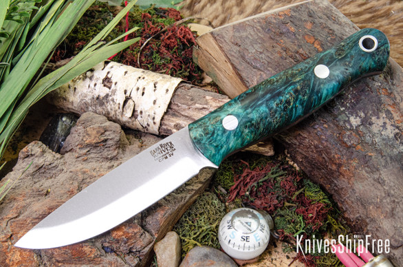 Bark River Knives: Bushcrafter LT - CPM 3V - Green & Blue Maple Burl #2