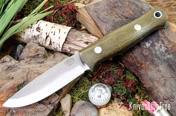 Bark River Knives: Bushcrafter LT - CPM 3V - Green Canvas Micarta - Black Liners