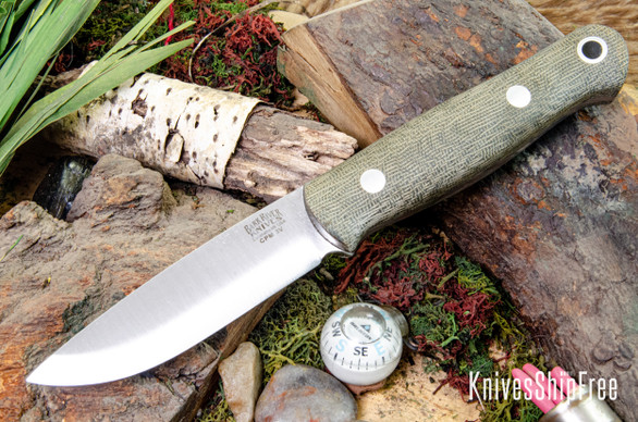 Bark River Knives: Bushcrafter LT - CPM 3V - Green Canvas Micarta - Matte