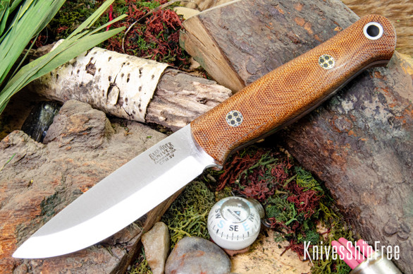 Bark River Knives: Bushcrafter LT - CPM 3V - Natural Canvas Micarta - Black Liners - Mosaic Pins