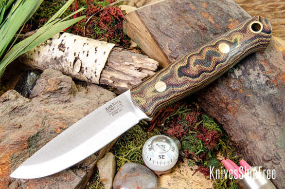 Bark River Knives: Bushcrafter LT - CPM 3V - Snakeskin Bugrundy Canvas Micarta - Yellow Liners - Brass Pins
