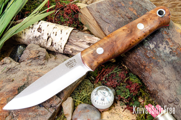 Bark River Knives: Bushcrafter LT - CPM 3V - Thuya Burl - Red Liners