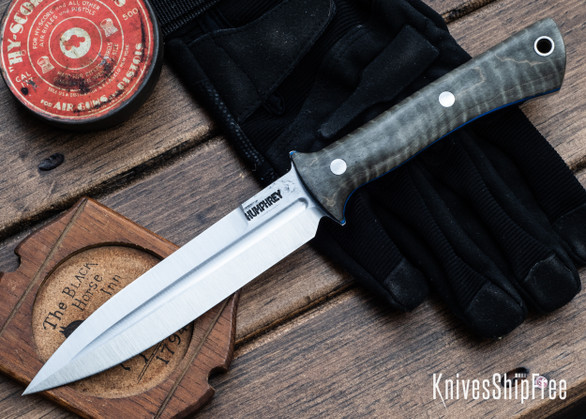 Lon Humphrey Knives: Archangel - 52100 Tool Steel - Curly Maple - Blue Liners - LH04KJ032