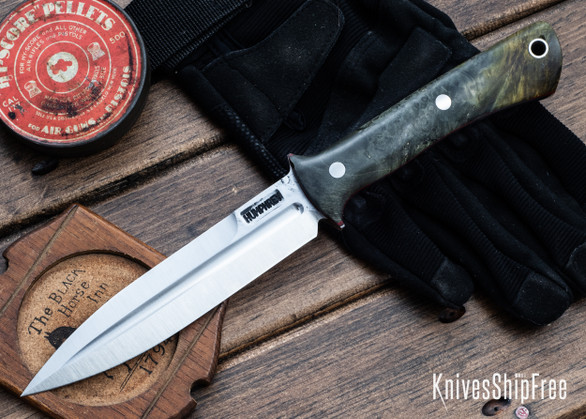 Lon Humphrey Knives: Archangel - 52100 Tool Steel - Box Elder Burl - Red Liners - LH04KJ092