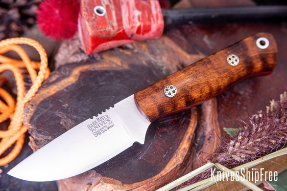 Bark River Knives: Bravo Necker - Cru-Wear - Dark Curly Maple - Red Liners - Mosaic Pins #1