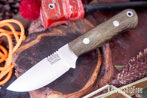 Bark River Knives: Bravo Necker - Cru-Wear - Green Canvas Micarta