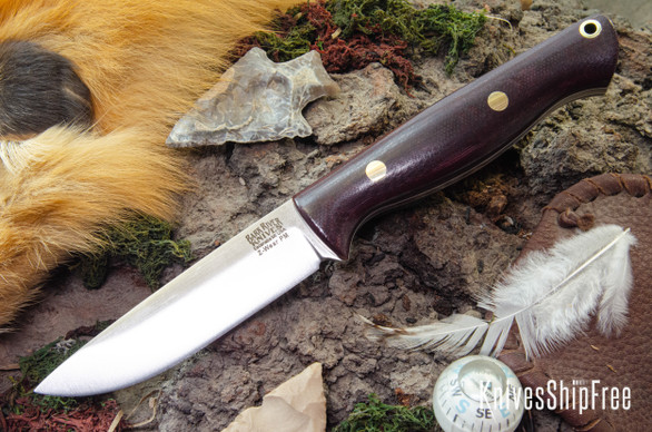Bark River Knives: Gunny Hunter Z-Wear - Burgundy Canvas Micarta - White Liners - Brass Pins