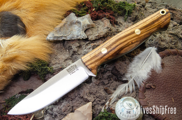 Bark River Knives: Gunny Hunter Z-Wear - Zebrawood - Toxic Green Liners - Brass Pins #1