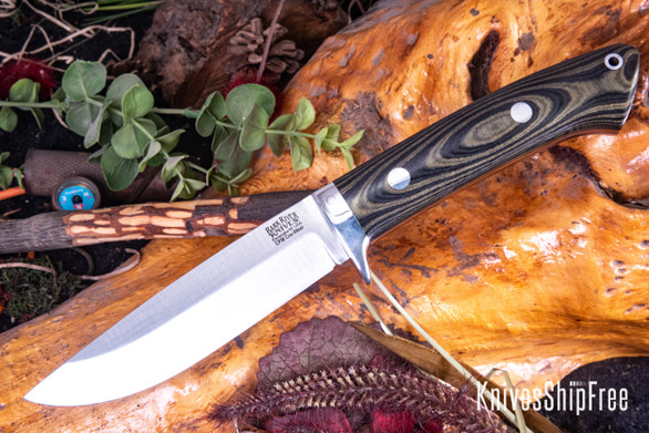 Bark River Knives: Wilderness 5 - CPM CruWear - Black & Green Linen Micarta - Orange Liners