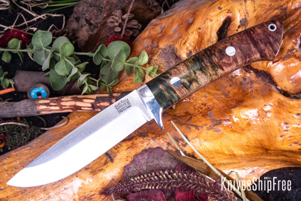 Bark River Knives: Wilderness 5 - CPM CruWear - Green & Chocolate Maple Burl