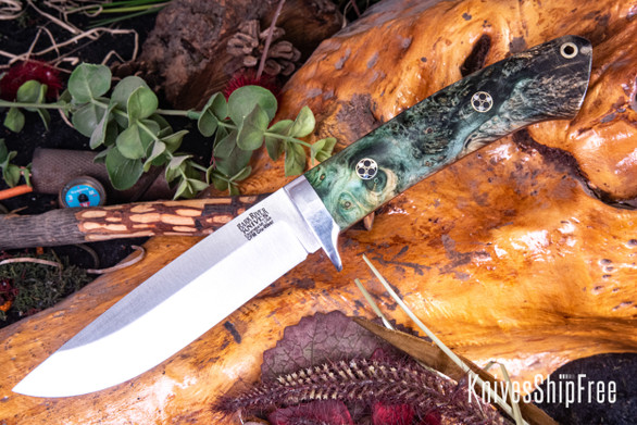 Bark River Knives: Wilderness 5 - CPM CruWear - Sage Forest Maple Burl - Mosaic Pins