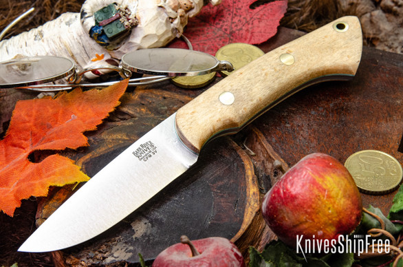 Bark River Knives: Featherweight Fox River - CPM 3V - Birdseye Maple - Sea Blue Liners - Brass Pins #1