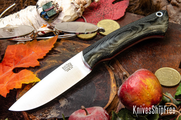 Bark River Knives: Featherweight Fox River - CPM 3V - Black Canvas Micarta - Red Liners - Black Pins