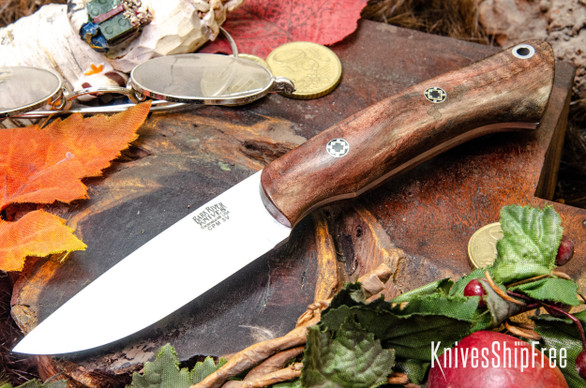 Bark River Knives: Featherweight Fox River - CPM 3V - Brown Tigertail Burl - Mosaic Pins