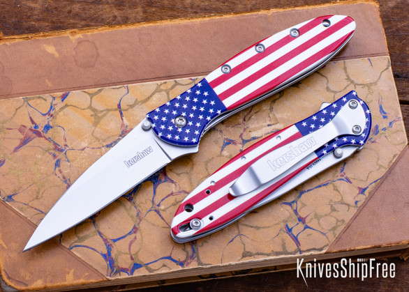 Kershaw Knives: Leek - Assisted Opening Flipper - USA Flag Aluminum - 14C28N - 1660USA