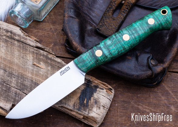 Lishen Knives: Dakota EDC Mod - Green Spalted Curly Maple - Brass Pins - LK21AK014