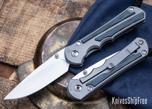 Chris Reeve Knives: Large Inkosi - Glass Blasted Titanium - Black Canvas Micarta Inlay - MagnaCut