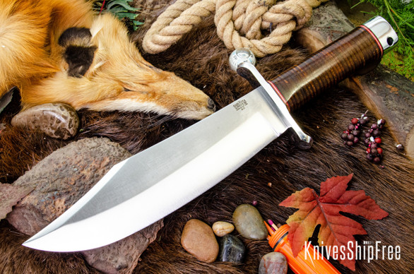 Bark River Knives: V-44 Bowie - Aged Stacked Leather