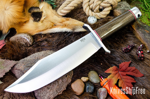 Bark River Knives: V-44 Bowie - Tan Burlap Micarta