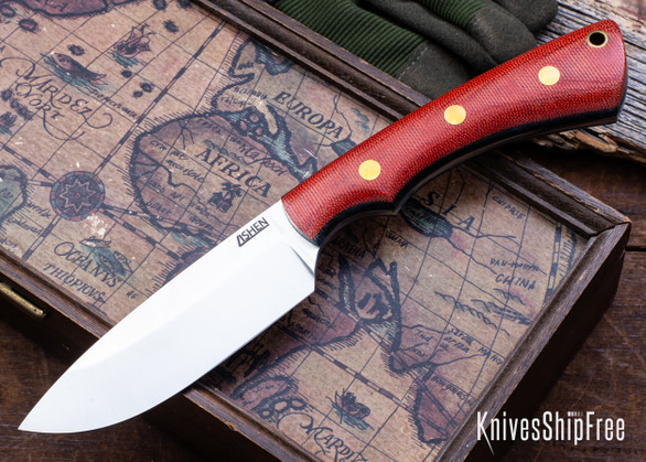 Lishen Knives: Customized Drop Point - Red Canvas Micarta - Brass Pins - Thick Black Liners - AEB-L - LK19BK005