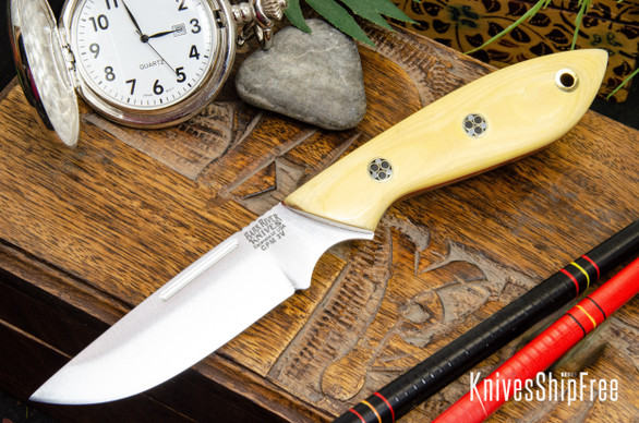 Bark River Knives: Adventurer - CPM 3V - Antique Ivory Micarta - Red Liners - Mosaic Pins