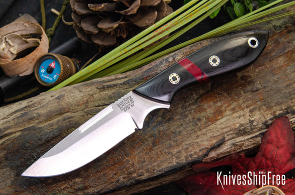 Bark River Knives: Adventurer - CPM 3V - Black Linen Micarta - Bloody Basin Spacer - Red Liners - Mosaic Pins