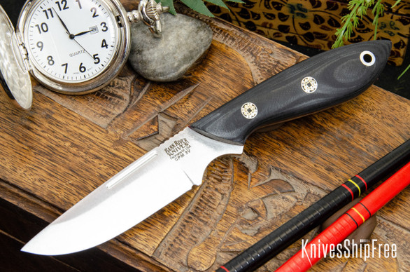 Bark River Knives: Adventurer - CPM 3V - Black Suretouch - Matte - Red Liners - Mosaic Pins