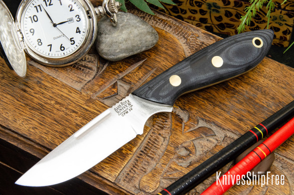 Bark River Knives: Adventurer - CPM 3V - Black Suretouch - Matte - Yellow Liners - Brass Pins