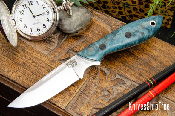 Bark River Knives: Adventurer - CPM 3V - Blue & Gold Burl - Sea Blue Liners - Black Pins