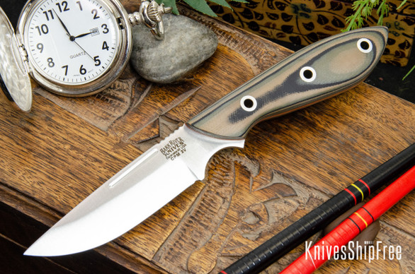 Bark River Knives: Adventurer - CPM 3V - Camo Suretouch - Matte - Orange Liners - Hollow Pins