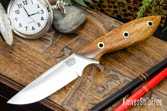 Bark River Knives: Adventurer - CPM 3V - Desert Ironwood - Orange Liners - Hollow Brass Pins