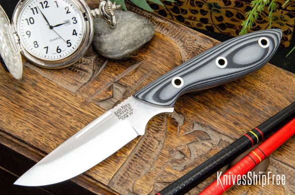 Bark River Knives: Adventurer - CPM 3V - Gray & Black Suretouch - Matte - Red Liners - Hollow Pins
