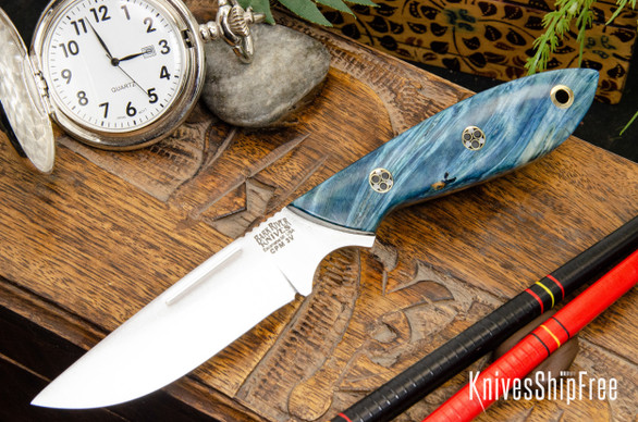 Bark River Knives: Adventurer - CPM 3V - Ocean Blue Maple Burl - Mosaic Pins