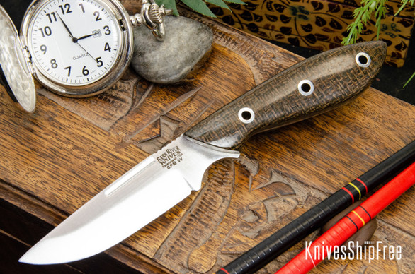 Bark River Knives: Adventurer - CPM 3V - OD Green Burlap Micarta - Glow Liner - Hollow Pins