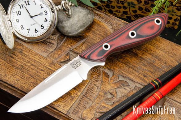 Bark River Knives: Adventurer - CPM 3V - Red & Black Suretouch - Matte - Black Liners - Hollow Pins