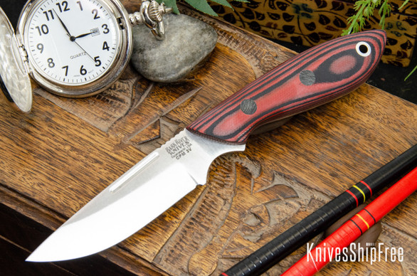 Bark River Knives: Adventurer - CPM 3V - Red & Black Suretouch - Matte - Red Liners - Black Pins