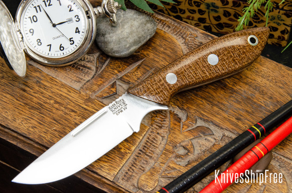 Bark River Knives: Adventurer - CPM 3V - Tan Burlap Micarta - White Liners