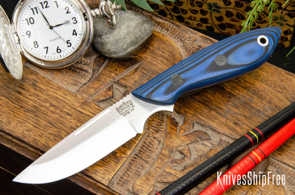 Bark River Knives: Adventurer - CPM 3V - Blue & Black Suretouch - Matte - Blue Liners - Black Pins