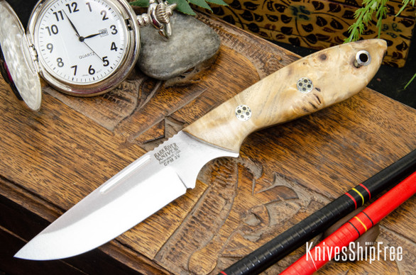 Bark River Knives: Adventurer - CPM 3V - California Buckeye Burl - Mosaic Pins #4