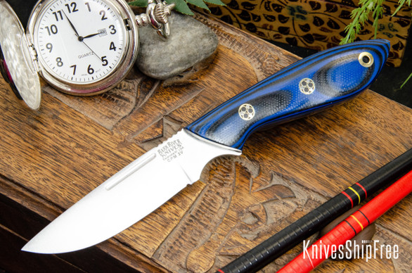 Bark River Knives: Adventurer - CPM 3V - Blue & Black G-10 - Mosaic Pins