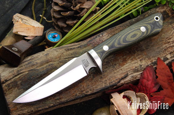 Bark River Knives: Lionhound - CPM 4V - Black & Green Linen Micarta - Orange Liners - Matte