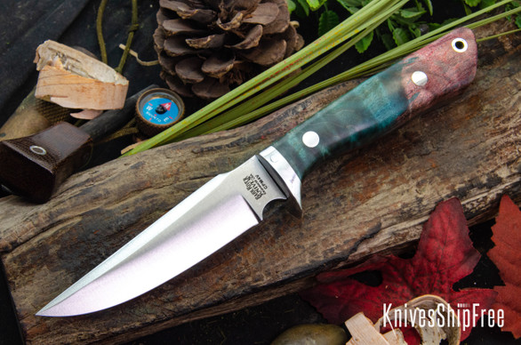 Bark River Knives: Lionhound - CPM 4V - Teal & Cherry Maple Burl