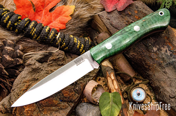 Bark River Knives: Aurora - CPM MagnaCut - Dark Green Maple Burl - Red Liner